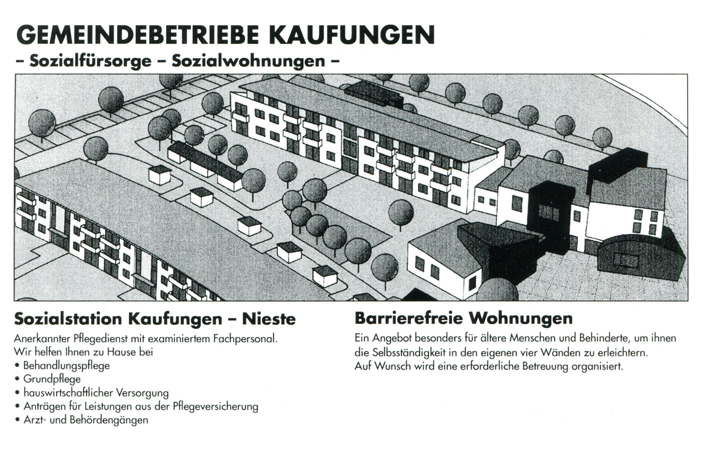 Sozialfürsorge – Sozialwohnungen“, Annonce der Gemeindebetriebe